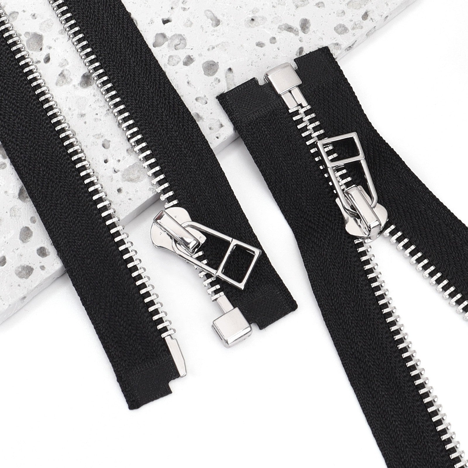 Black Open End Metal Zipper Silver Teeth Separating Jacket