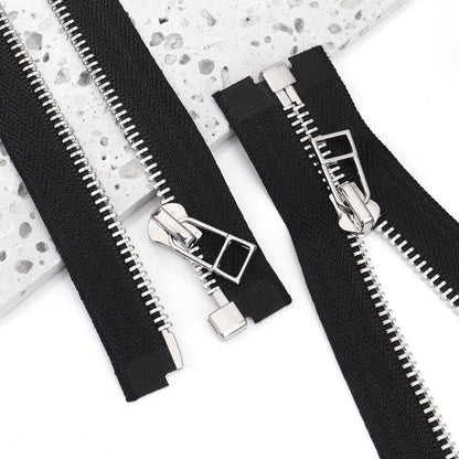Black Open End Metal Zipper Silver Teeth Separating Jacket