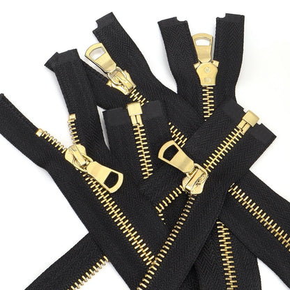 Black Open End Metal Zipper Gold Teeth For Jacket Coat - Black