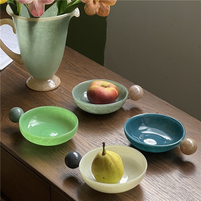 Creative glass fruit bowl with marble spherical handles - Image 1