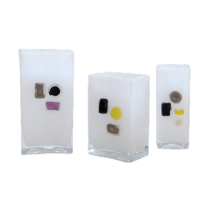 White Frosted Rectangle Glass Vase with Color Blocks - Image 5