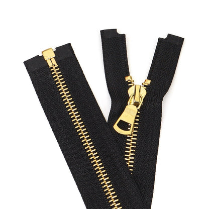 Black Open End Metal Zipper Gold Teeth For Jacket Coat