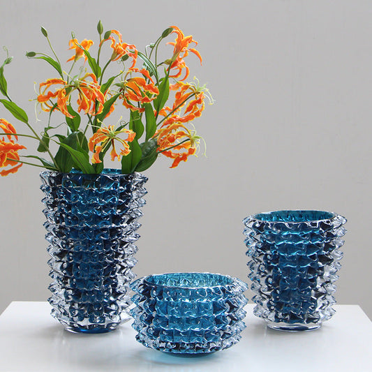 Blue Spiked Texture Glass Vase and Bowl - Image 1