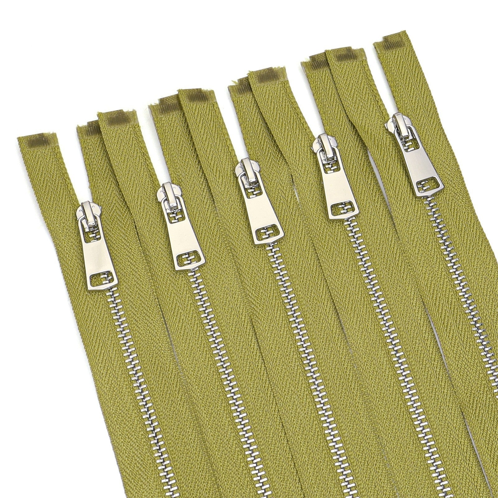 Olive Green Metal Zipper Silver Teeth Closed End Sewing - Yellow Green
