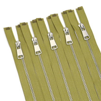 Olive Green Metal Zipper Silver Teeth Closed End Sewing - Yellow Green