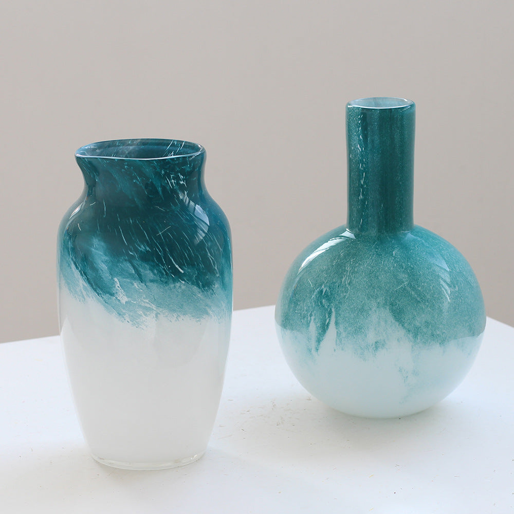 Teal White Gradient Glass Vase Round and Tall Styles - Image 5