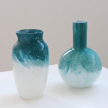 Teal White Gradient Glass Vase Round and Tall Styles - Image 5