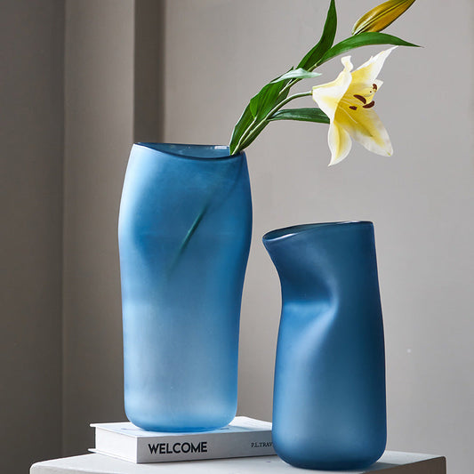 Blue Frosted Glass Folded Vase 2 Sizes - Image 1