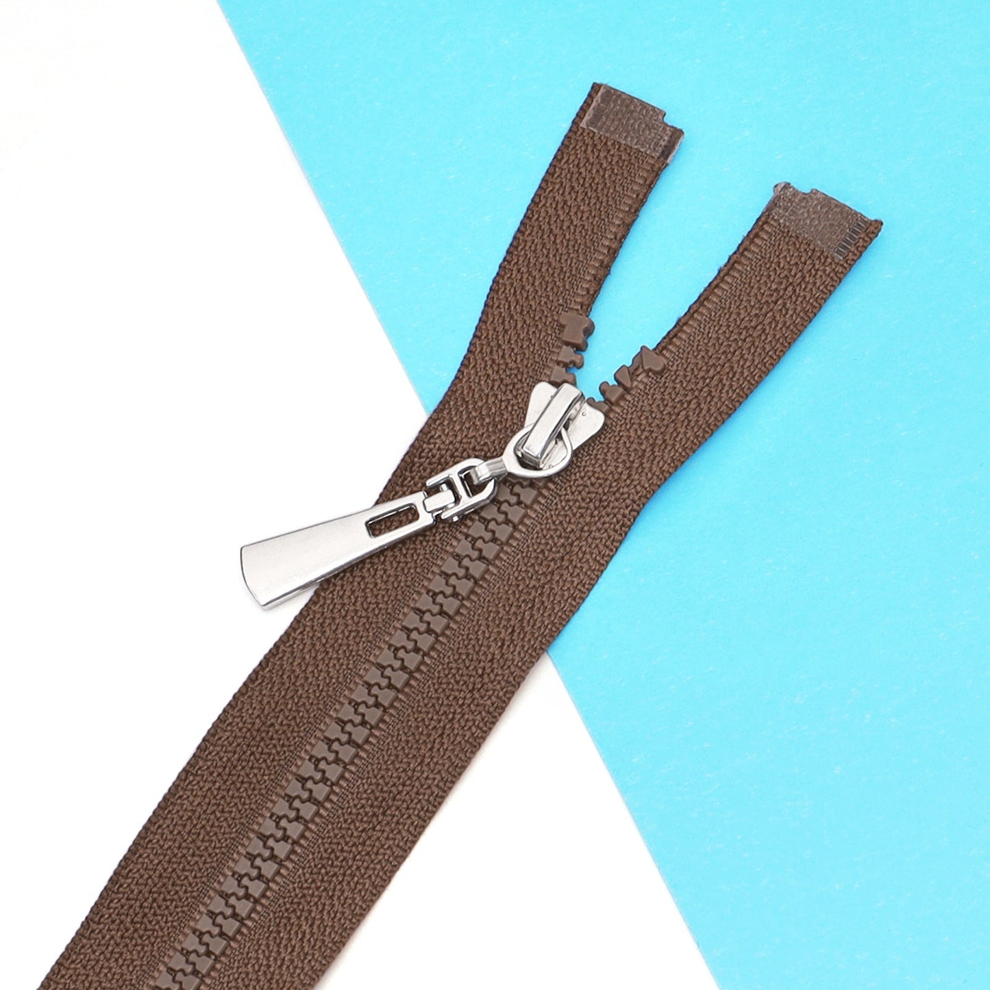 Brown Resin Zipper Silver Metal Slider Closed End Sewing