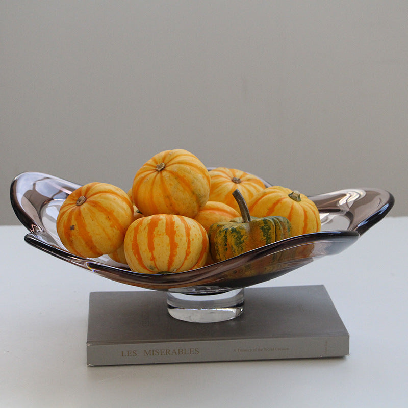 Smoked Gray Glass Wavy Footed Fruit Bowl - Image 3