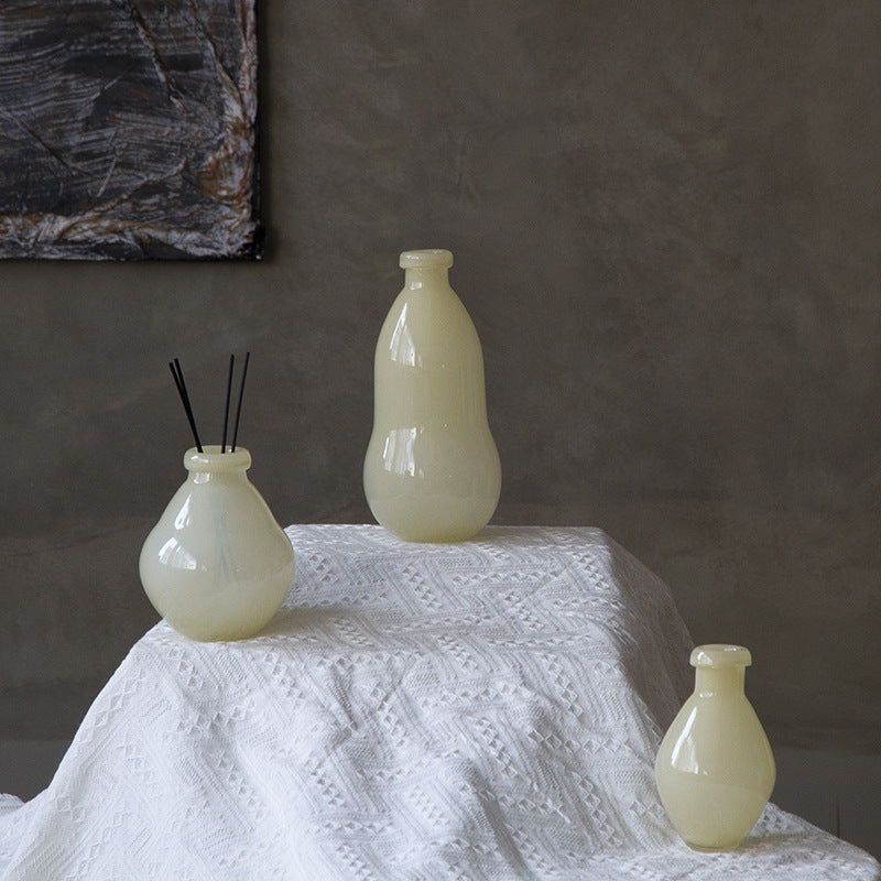 White Milky Glass Mini Bud Vase Set 3 Shapes - Image 4