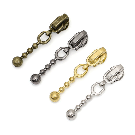 3# Beaded Ball Chain Zipper Pull - Beaded Ball Gray