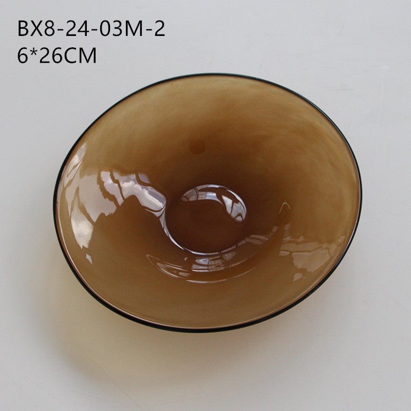 Round Flat Glass Serving Plate with Dark Rim Fruit plate - Image 8