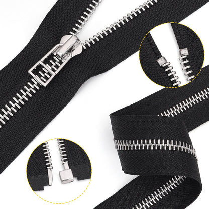 Black Open End Metal Zipper Silver Teeth Separating Jacket