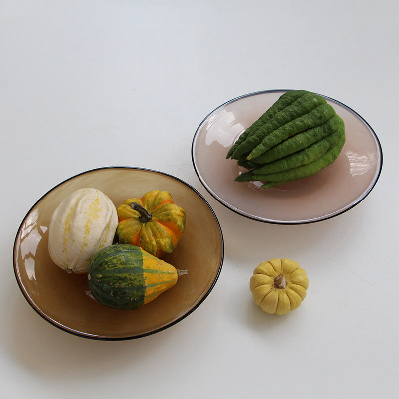 Round Flat Glass Serving Plate with Dark Rim Fruit plate - Image 1