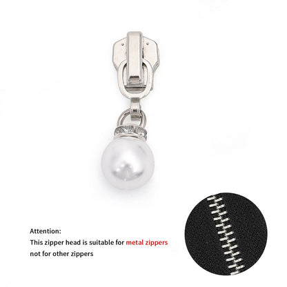 5# Faux Pearl Drop Zipper Pull with Rhinestones - For Resin Zipper