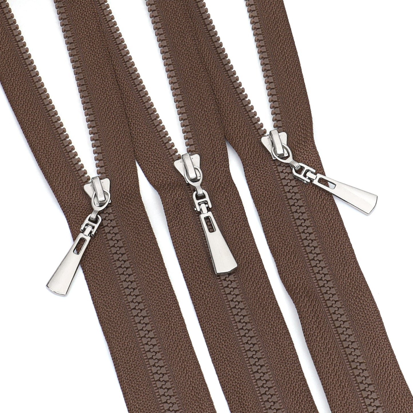 Brown Resin Zipper Silver Metal Slider Closed End Sewing - Brown