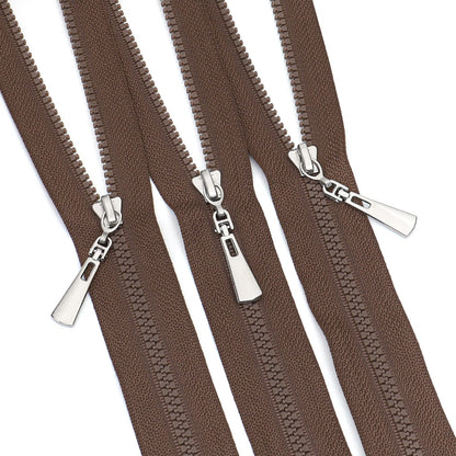 Brown Resin Zipper Silver Metal Slider Closed End Sewing - Brown