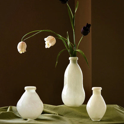 White Milky Glass Mini Bud Vase Set 3 Shapes - Image 1