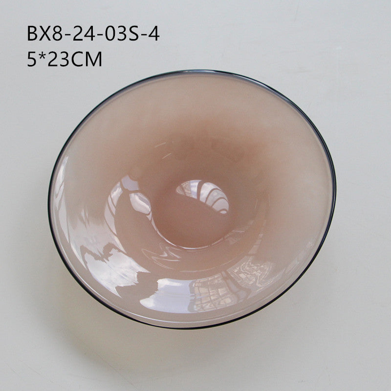 Round Flat Glass Serving Plate with Dark Rim Fruit plate - Image 7