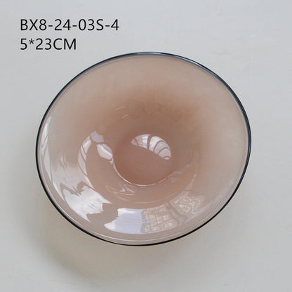 Round Flat Glass Serving Plate with Dark Rim Fruit plate - Image 7