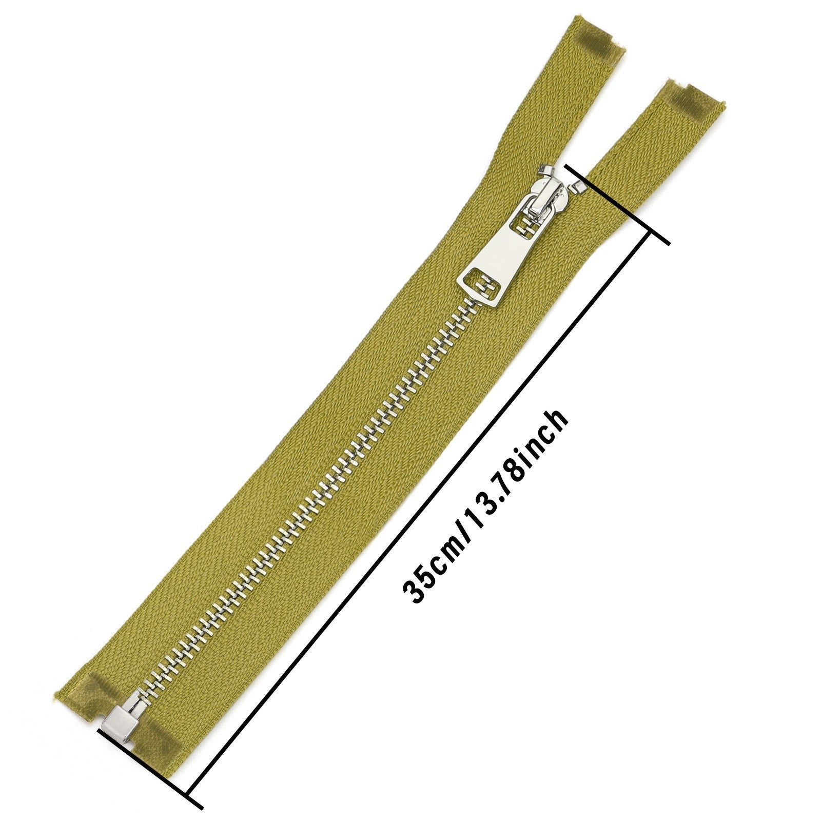 Olive Green Metal Zipper Silver Teeth Closed End Sewing