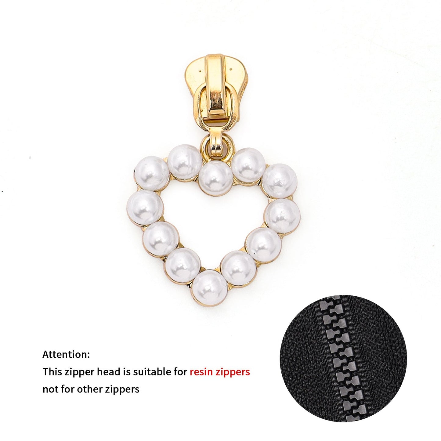 5# Pearl Heart Zipper Pull (Lockable Slider)