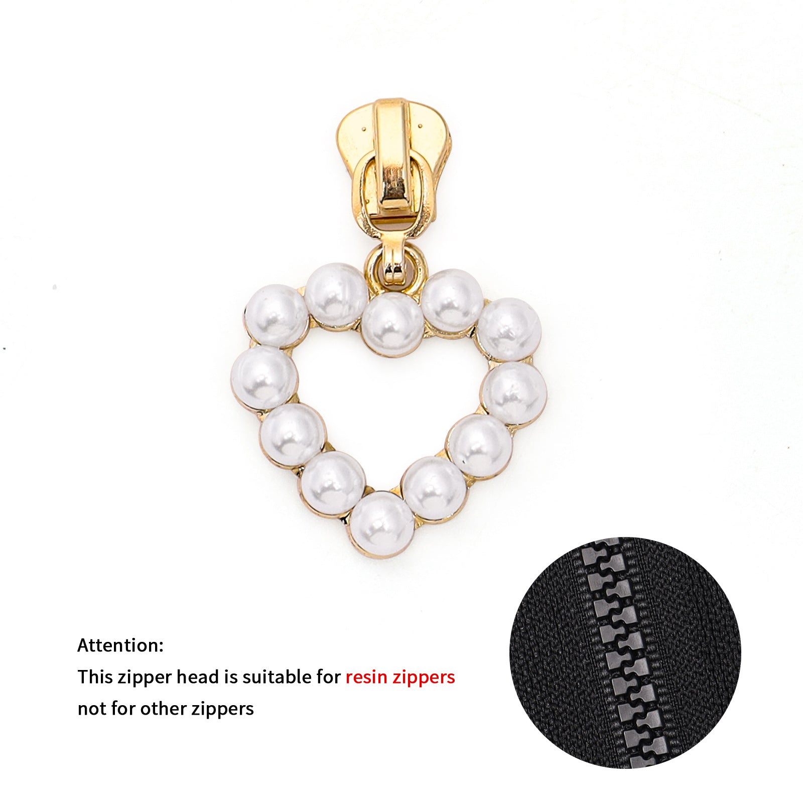 5# Pearl Heart Zipper Pull (Lockable Slider)