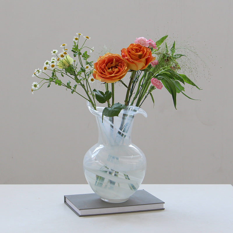 White Opaque Glass Ruffle Vase and Dish Set - Image 3