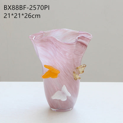Ruffle Glass Vase with Glass Butterfly Ornaments - Image 7