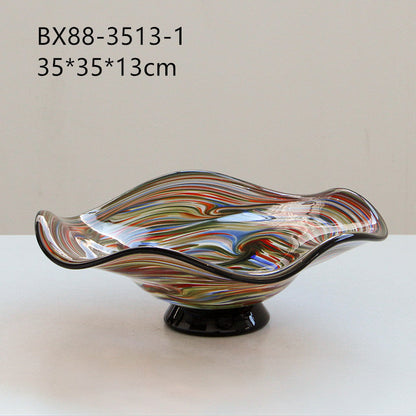Multicolor Swirl Art Glass Footed Fruit Bowl - Image 7