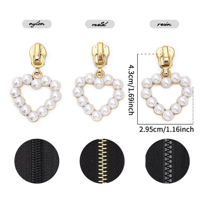 5# Pearl Heart Zipper Pull (Lockable Slider)