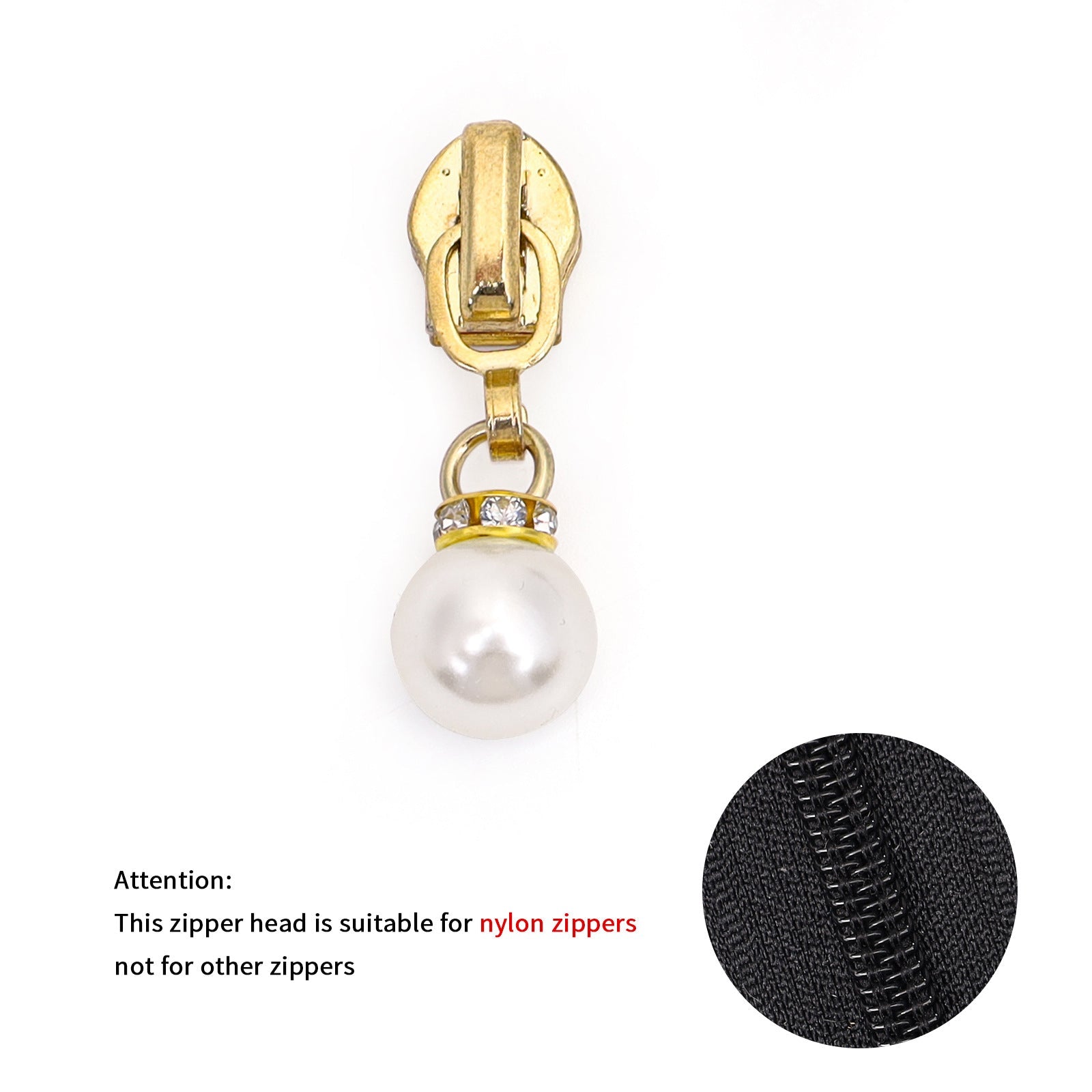 5# Faux Pearl Drop Zipper Pull with Rhinestones