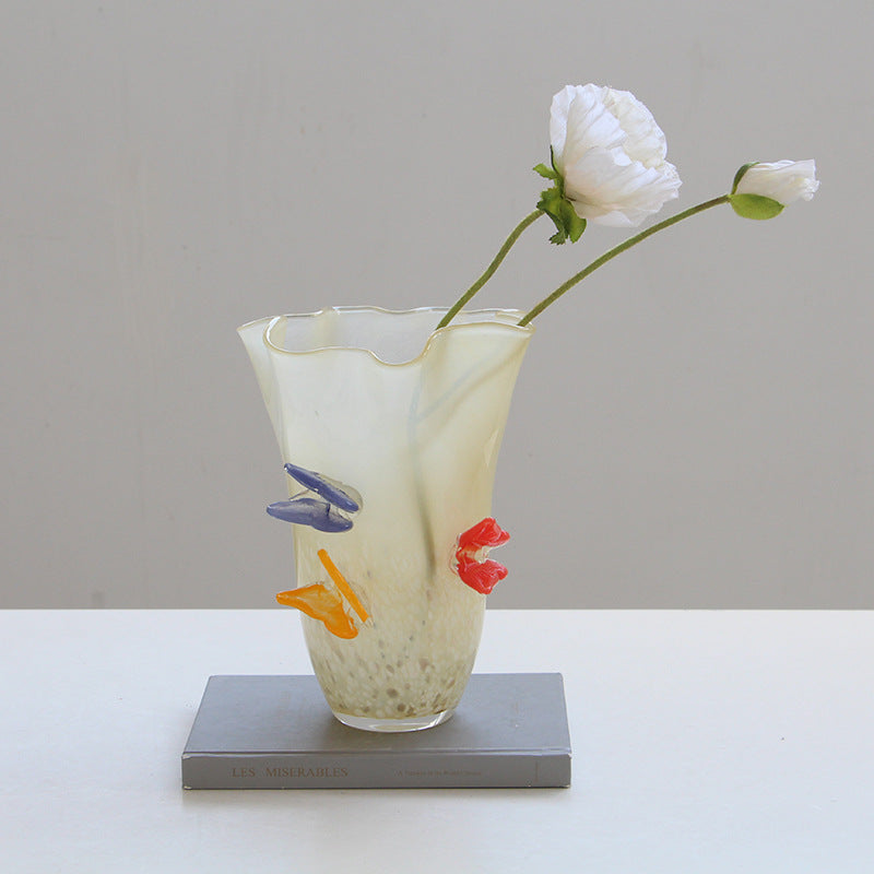 Ruffle Glass Vase with Glass Butterfly Ornaments - Image 4