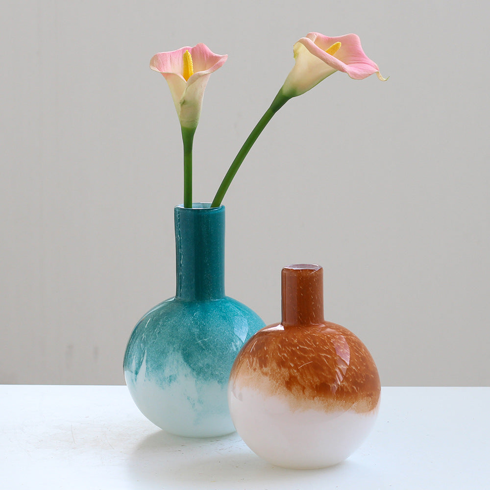 Teal White Gradient Glass Vase Round and Tall Styles - Image 4