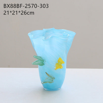 Ruffle Glass Vase with Glass Butterfly Ornaments - Image 9