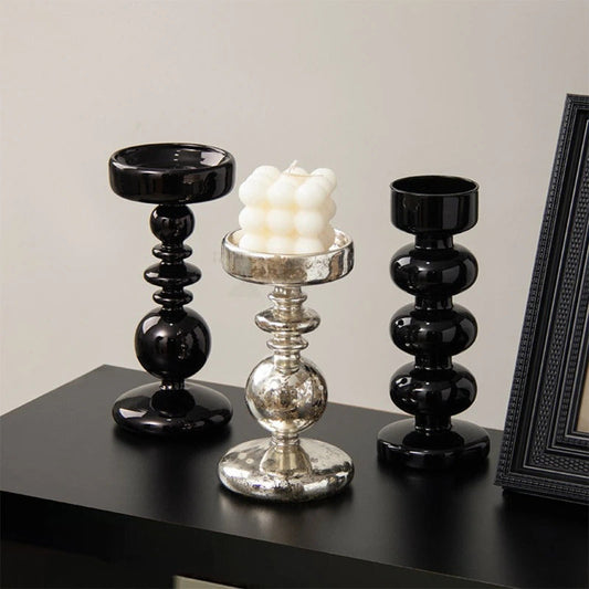 Black Silver Plated Candlestick For Living Room - Image 1