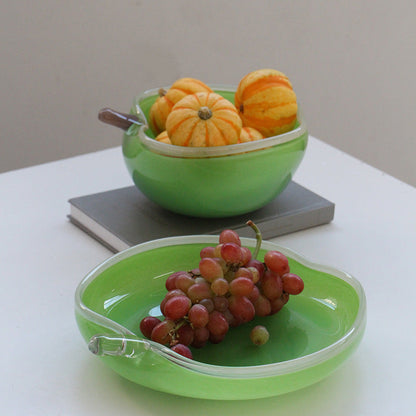 Red blue Opaque Glass Fruit Bowl and Plate Set - Image 3