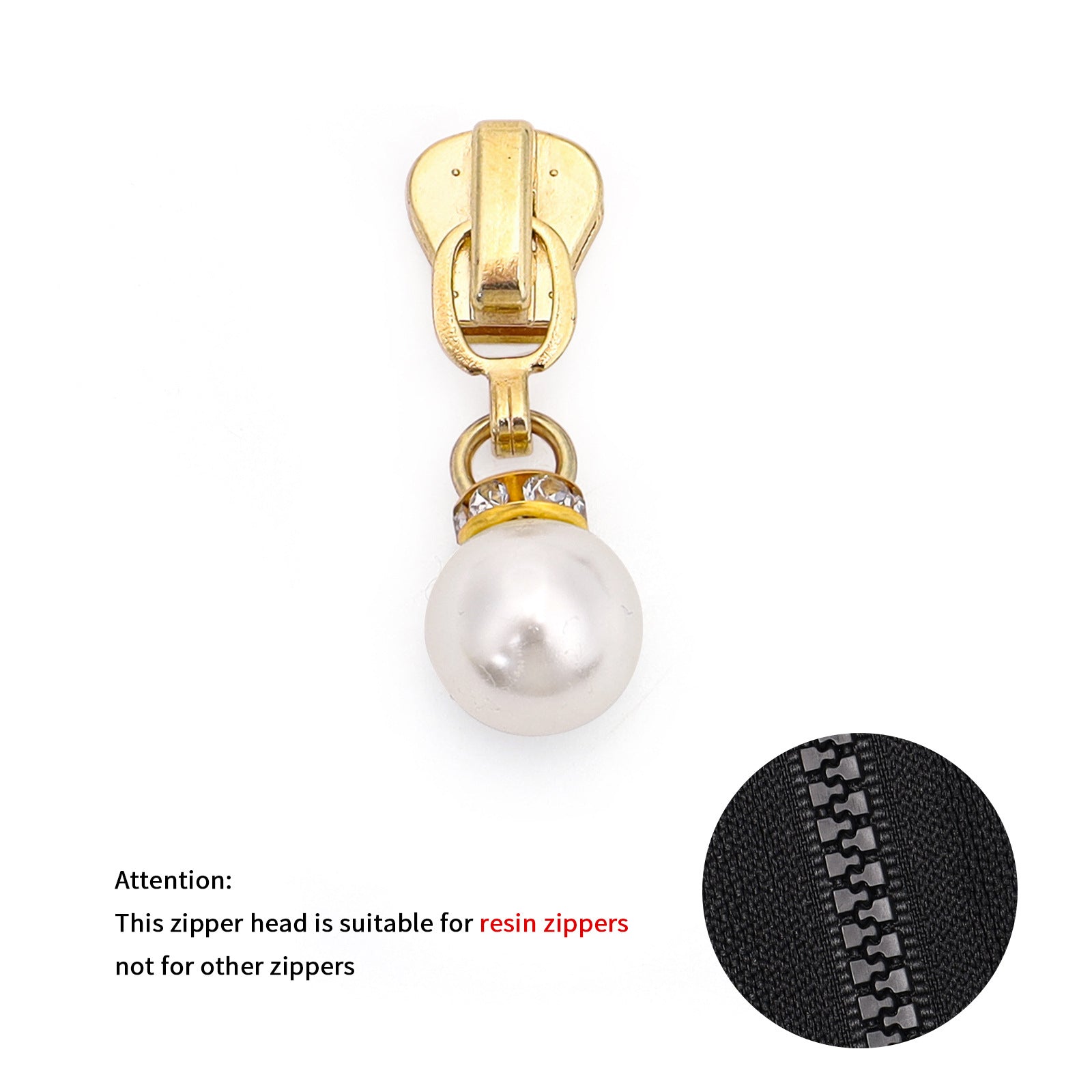 5# Faux Pearl Drop Zipper Pull with Rhinestones