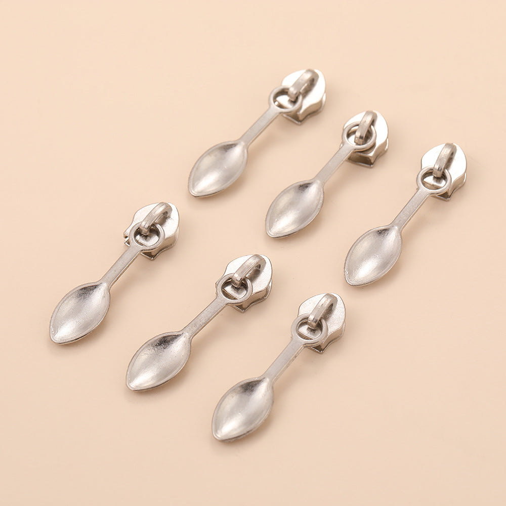 5# Spoon Pull Tab Zipper Slider - Silver Spoon