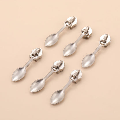 5# Spoon Pull Tab Zipper Slider - Silver Spoon