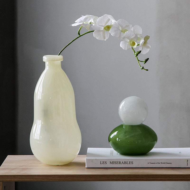 White Milky Glass Mini Bud Vase Set 3 Shapes - Image 2