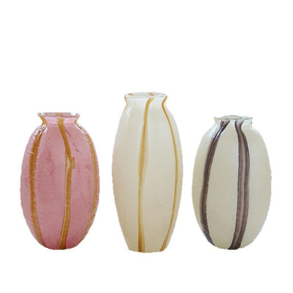 Striped Oval Art Glass Flower Vase 3 Colors - Image 5