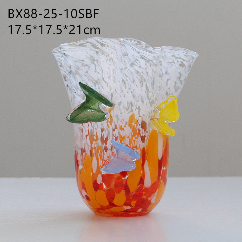 Ruffle Glass Vase with Glass Butterfly Ornaments - Image 6