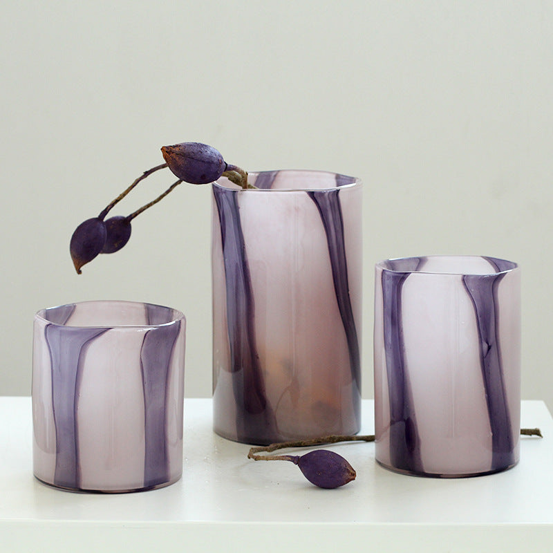 Purple Stripe Art Glass Cylinder Vase 3 Sizes - Image 4