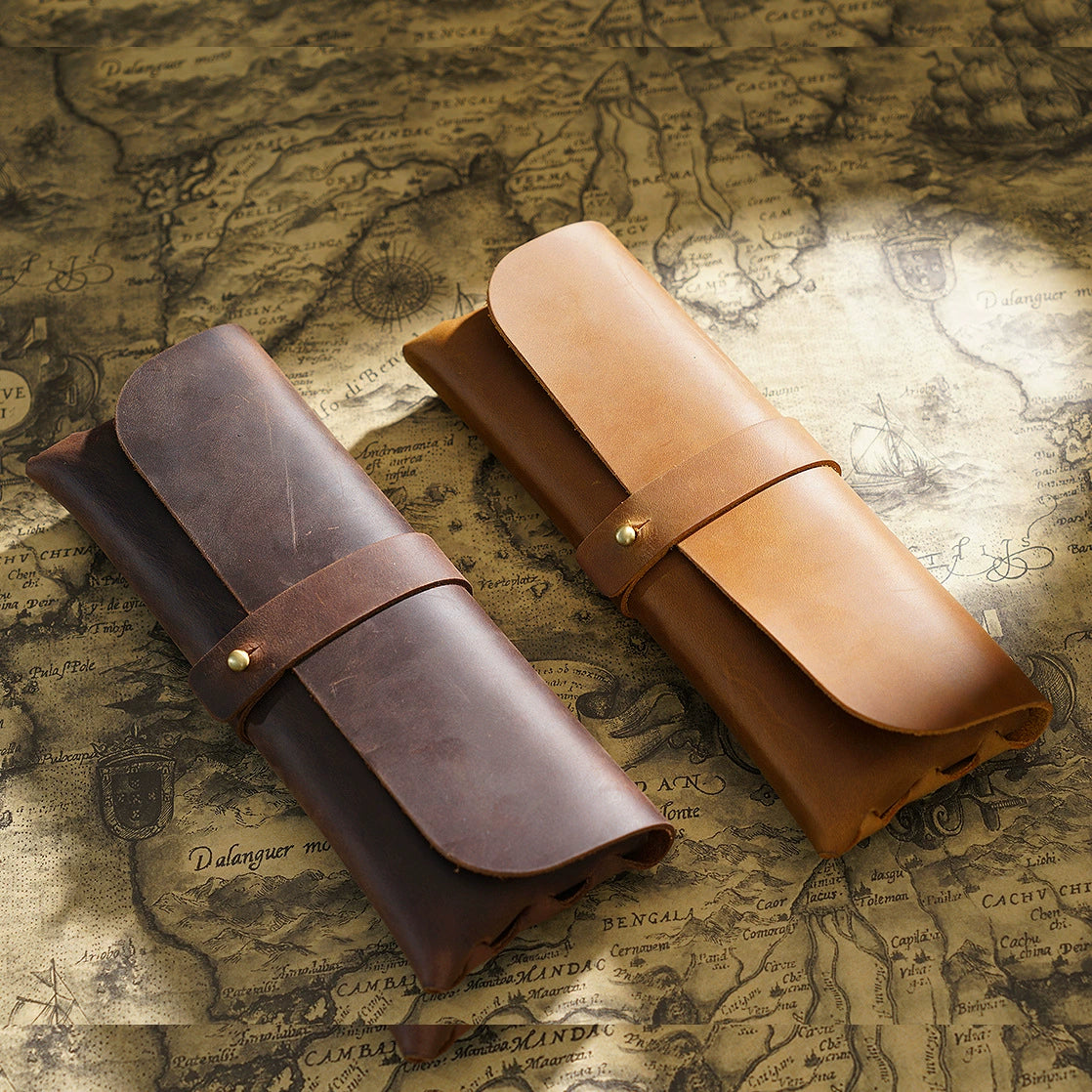 Crazy Horse Leather Slim Pencil Case Pouch