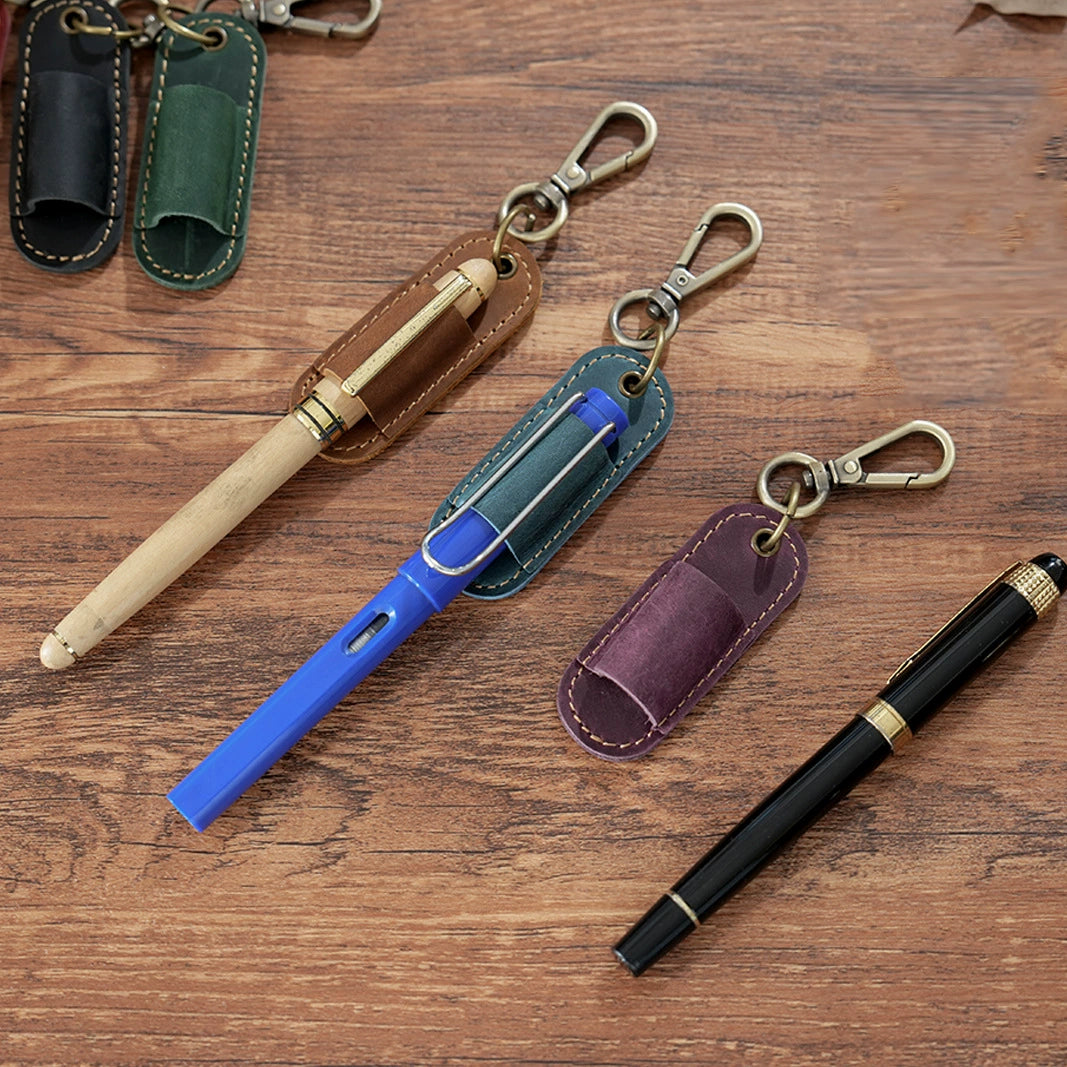 Crazy Horse Leather Portable Pen Sleeve