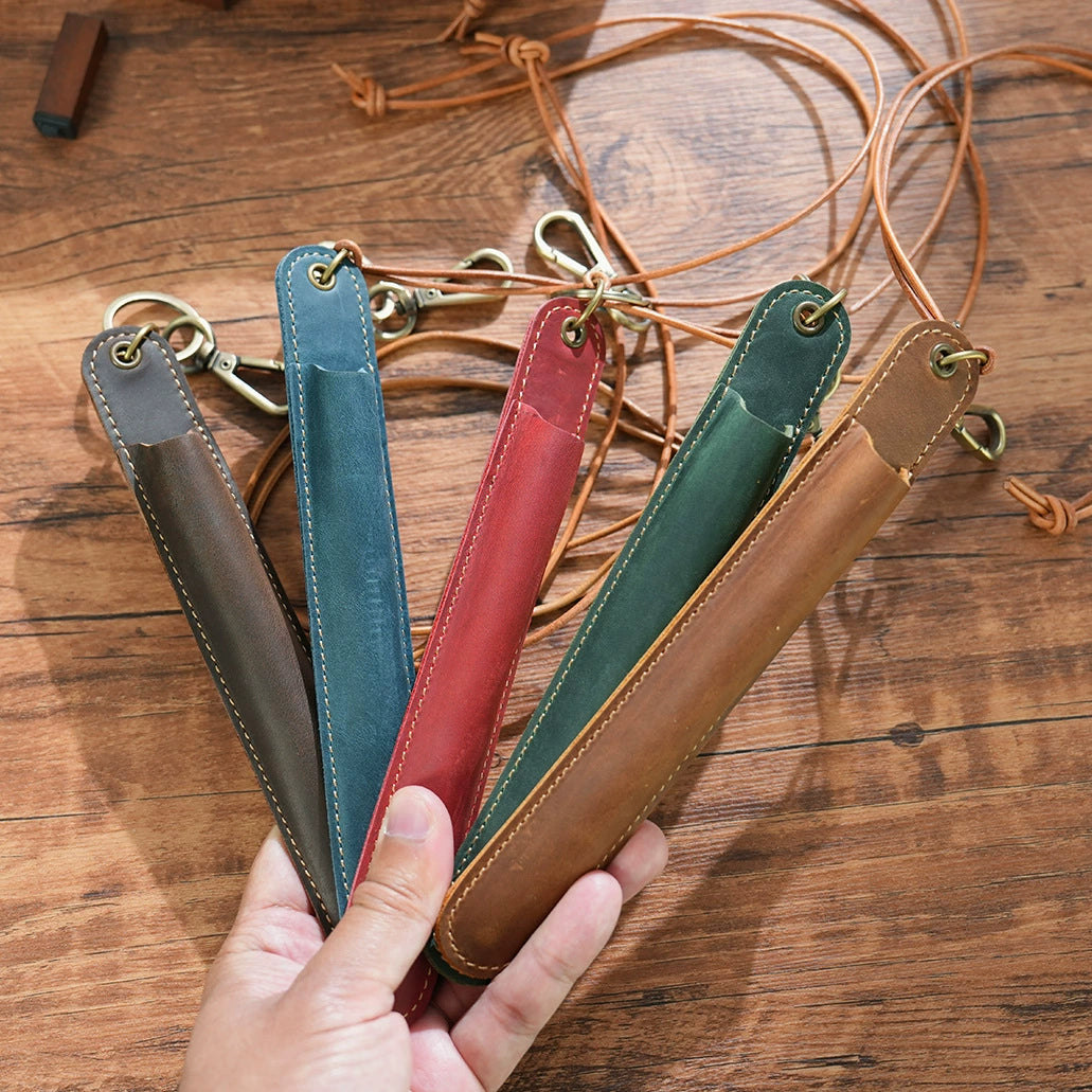 Crazy Horse Leather Neck-Hang Pen Holder
