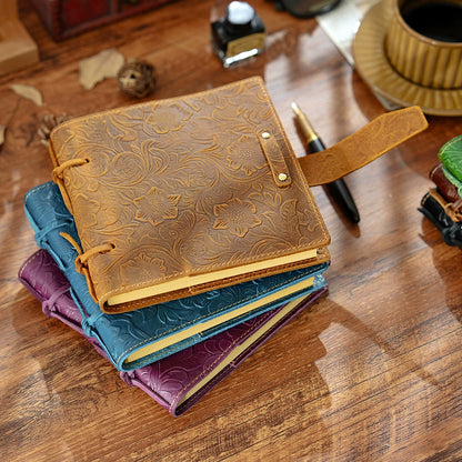 Crazy Horse Leather Embossed Cord-Tied Sketch Journal