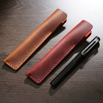 Crazy Horse Leather Handmade Pen Sleeve Case